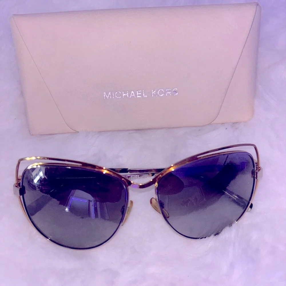 Michael Kors Black and Gold Sunglasses with Aviator Lenses